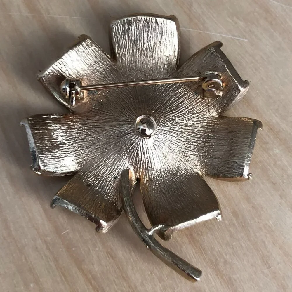 Vintage Flower Brooch MCM Brushed Gold Tone Textured 2